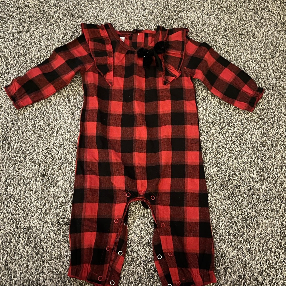 Mud Pie Red and Black Plaid Baby Outfit